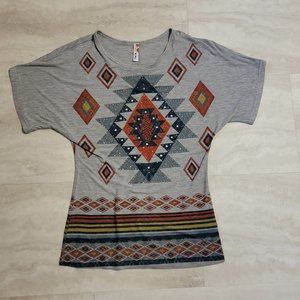 Big Bang Womens Aztec Gray Graphic Gemstone T-Shirt Bluse Small